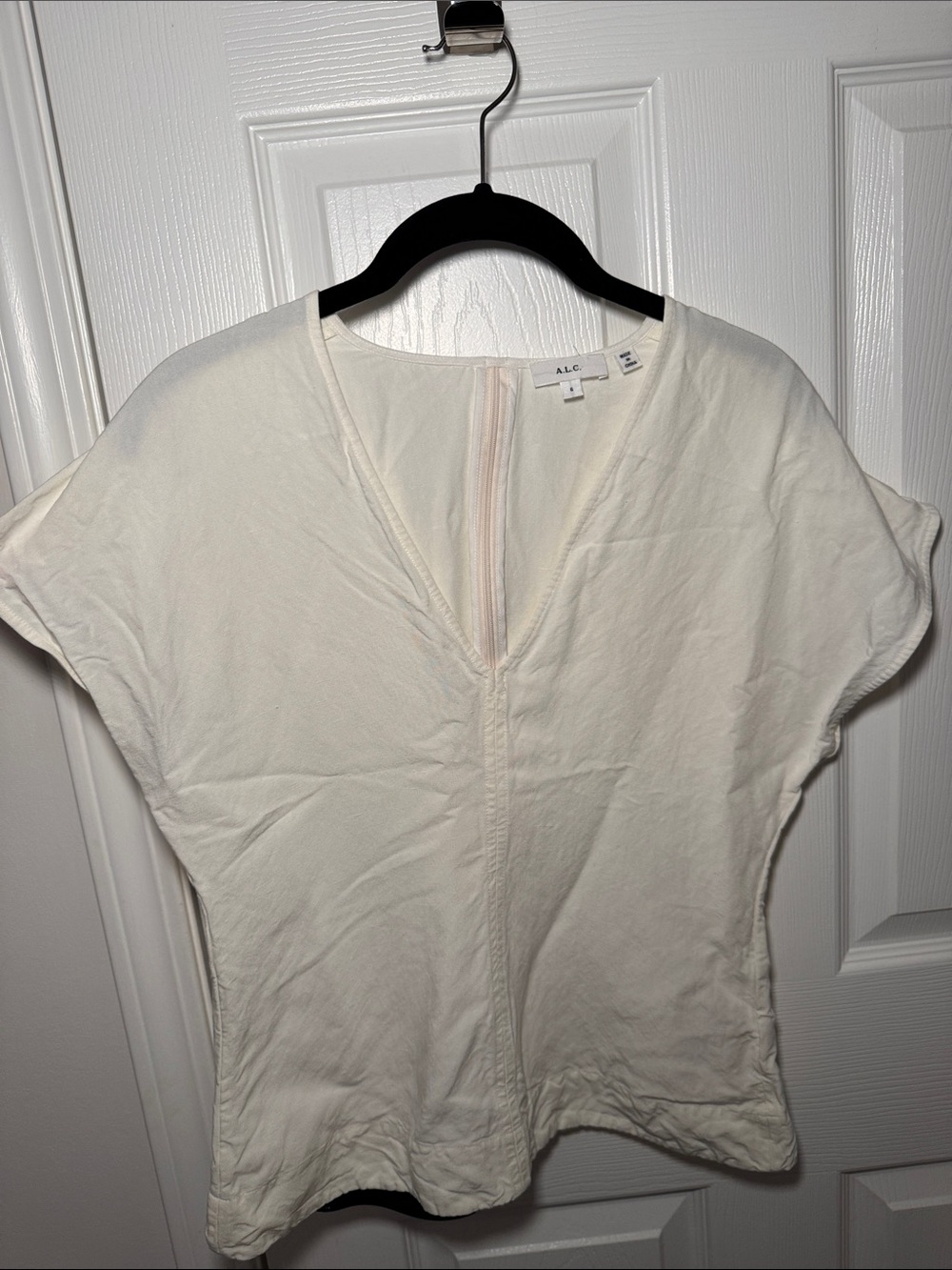 A.L.C. White Short Sleeve V-Neck Top